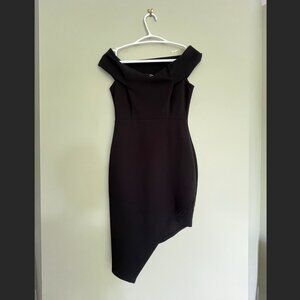 Off the shoulder asymmetrical bodycon dress with slit XS black